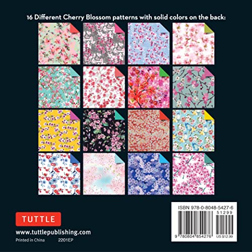 Origami Cherry Blossoms Paper Pack Book: 256 Double-Sided Folding Sheets with 16 Different Cherry Blossom Patterns with solid colors on the back (Includes Instructions for 8 Models)