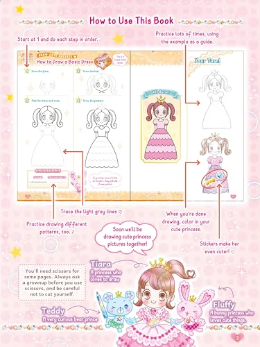 The Kawaii Princess Drawing and Activity Book: Draw Cute Princesses with Mix-and-Match Clothing, Hair and Accessories! (With 150 colorful stickers)