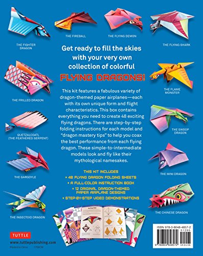 Flying Dragons Paper Airplane Kit: 48 Paper Airplanes, 64 Page Instruction Book, 12 Original Designs, YouTube Video Tutorials