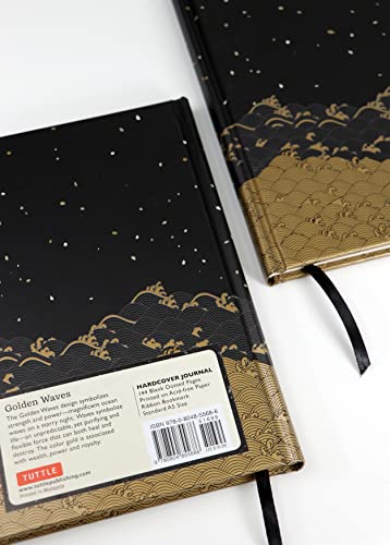 Golden Waves Dotted Hardcover Journal: Blank Notebook with Ribbon Bookmark