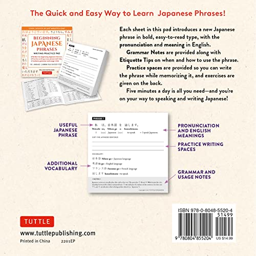 Beginning Japanese Phrases Writing Practice Pad: Learn Japanese in Just Minutes a Day!