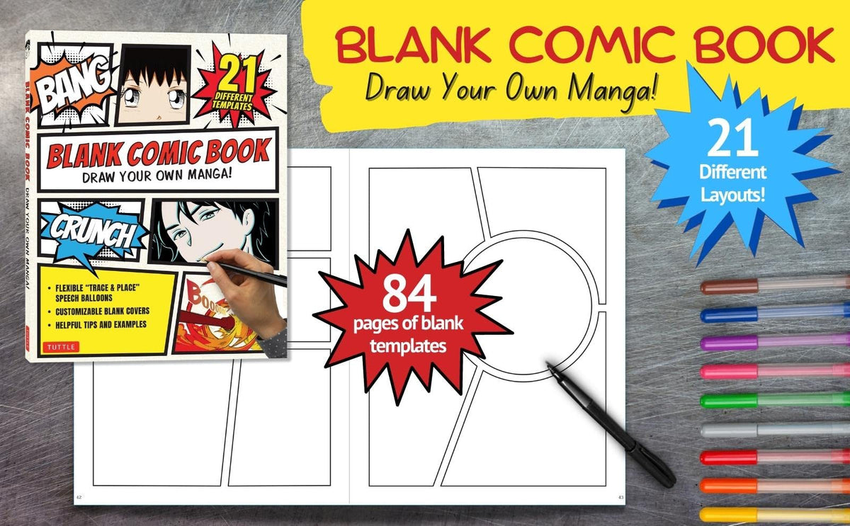 Blank Comic Book: Draw Your Own Manga! (84 Blank Pages of 21 Different Templates)