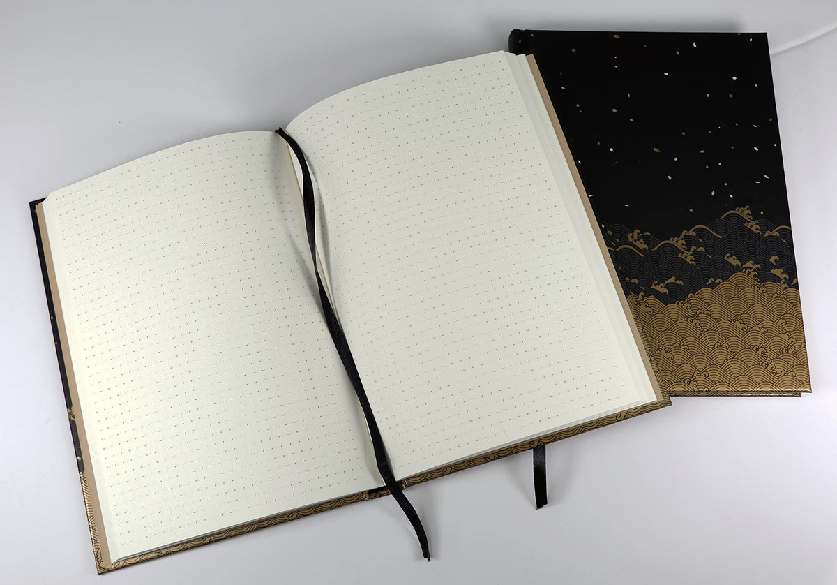 Golden Waves Dotted Hardcover Journal: Blank Notebook with Ribbon Bookmark