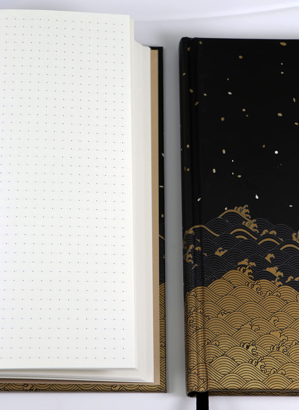 Golden Waves Dotted Hardcover Journal: Blank Notebook with Ribbon Bookmark