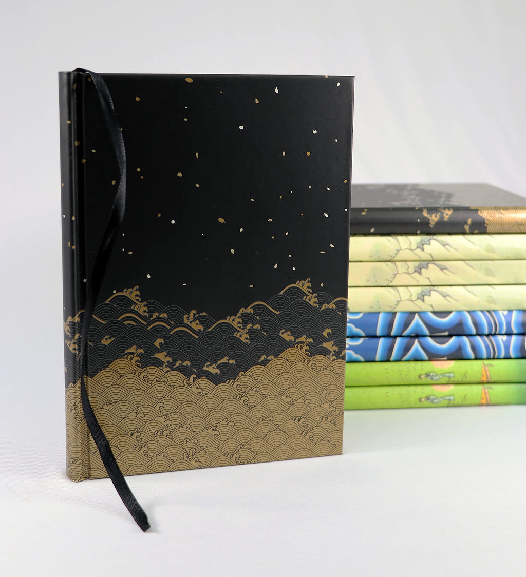 Golden Waves Dotted Hardcover Journal: Blank Notebook with Ribbon Bookmark