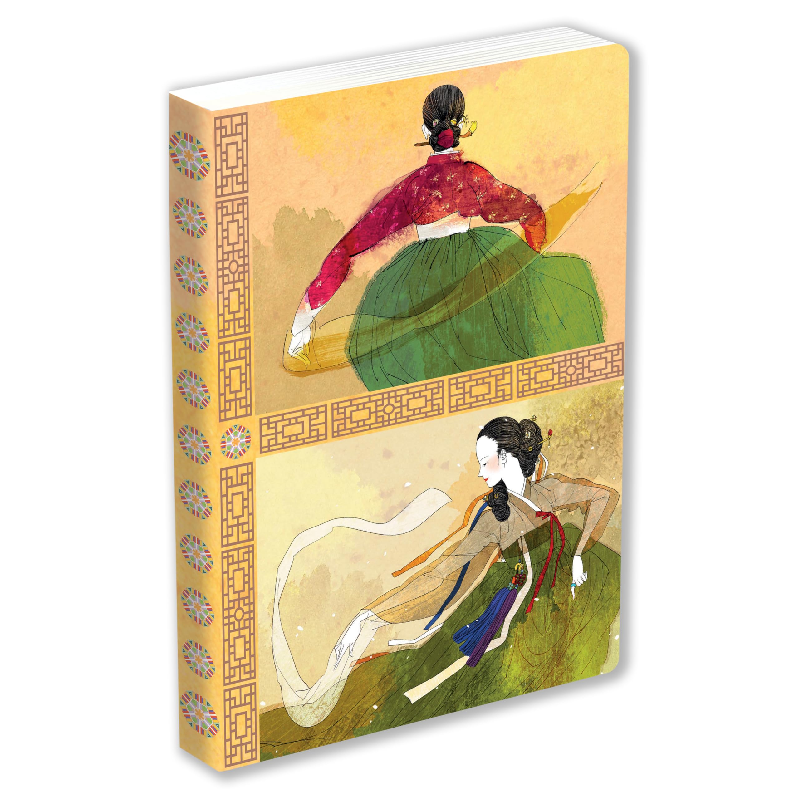 Korean Dancers Dotted Hardcover Journal: Blank Notebook with Ribbon Bookmark
