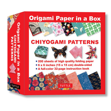 Origami Paper in a Box - Chiyogami Patterns: 200 Sheets of Tuttle Origami Paper: 6x6 Inch Origami Paper Printed with 12 Different Patterns: 32-page Instructional Book of 12 Projects