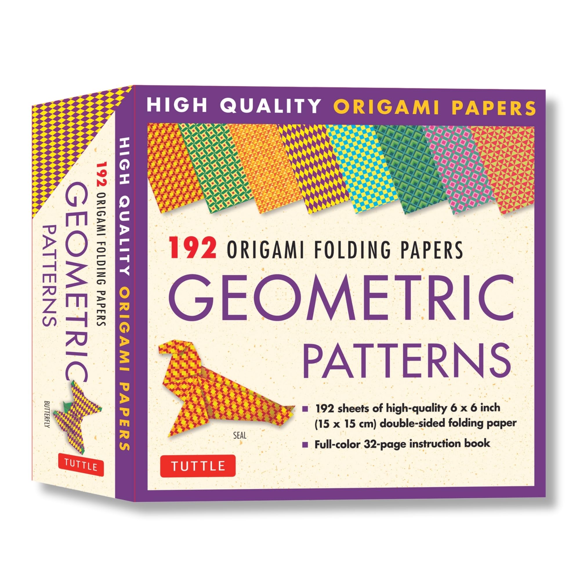 Origami Folding Papers - Geometric Patterns - 192 Sheets: 10 Different Patterns of 6 Inch (15 cm) High-Quality Double-Sided Origami Paper (includes Instructions for 4 Projects)