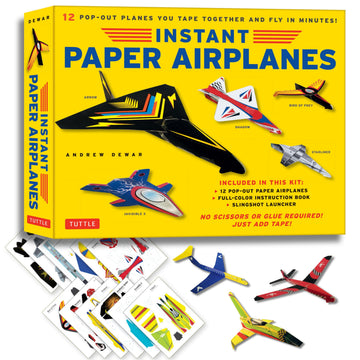 Instant Paper Airplanes Kit: 12 Pop-out Airplanes You Tape Together and Fly in Minutes! [12 precut pop-out airplanes; slingshot launcher, tape & full-color book]