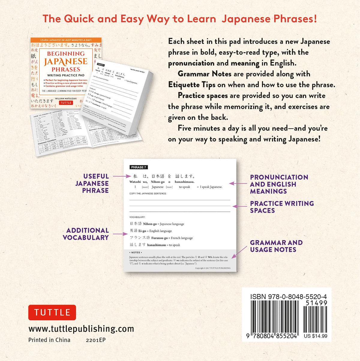 Beginning Japanese Phrases Writing Practice Pad: Learn Japanese in Just Minutes a Day!