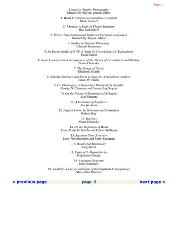 Locality: A Theory and Some of Its Empirical Consequences (Linguistic Inquiry Monographs)