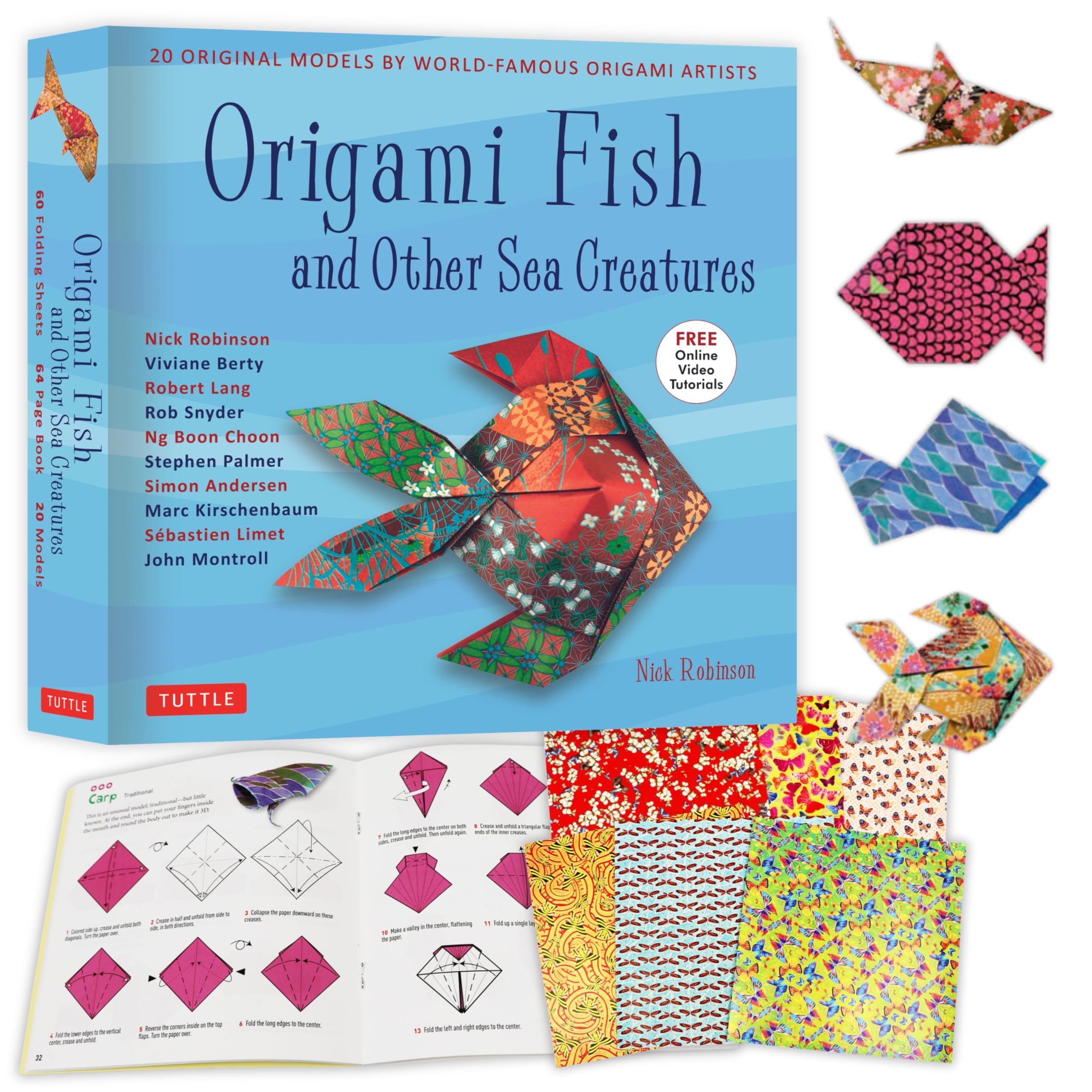 Origami Fish and Other Sea Creatures Kit: 20 Original Models by World-Famous Origami Artists (with Step-by-Step Online Video Tutorials, 64 page instruction book & 60 folding sheets)
