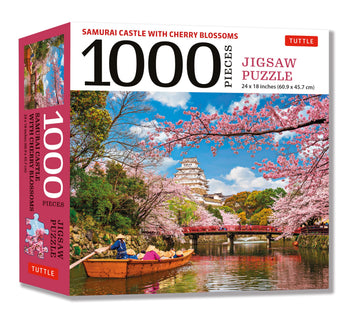 Samurai Castle with Cherry Blossoms 1000 Piece Jigsaw Puzzle: Cherry Blossoms at Himeji Castle (Finished Size 24 in X 18 in)