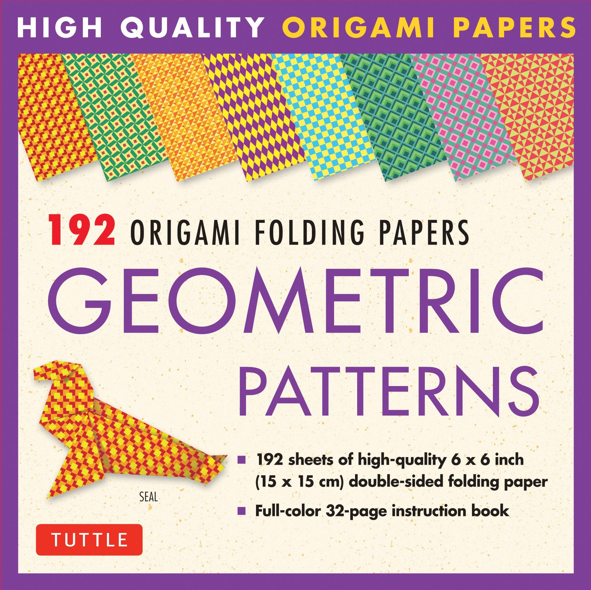 192 Origami Folding Papers in Geometric Patterns: 6x6 Inch Origami Paper Printed with 8 Different Patterns: Origami Book with Instructions 4 Projects Included