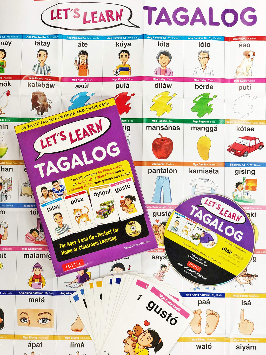 Let's Learn Tagalog Kit: 64 Basic Tagalog Words and Their Uses (Flashcards, Audio CD, Games & Songs, Learning Guide and Wall Chart)