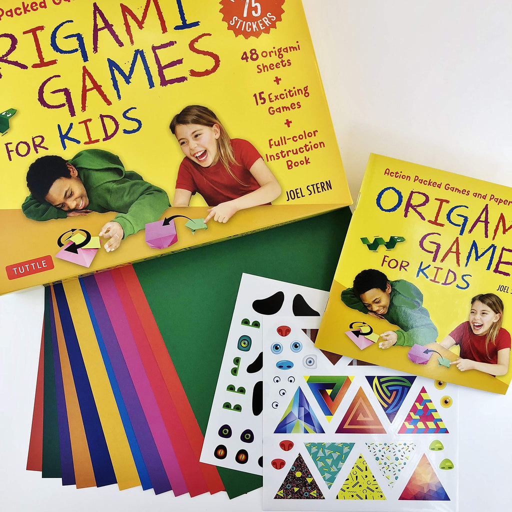 Origami Games for Kids Kit: Action Packed Games and Paper Folding Fun! [Origami Kit with Book, 48 Papers, 75 Stickers, 15 Exciting Games, Easy-to-Assemble Game Pieces]