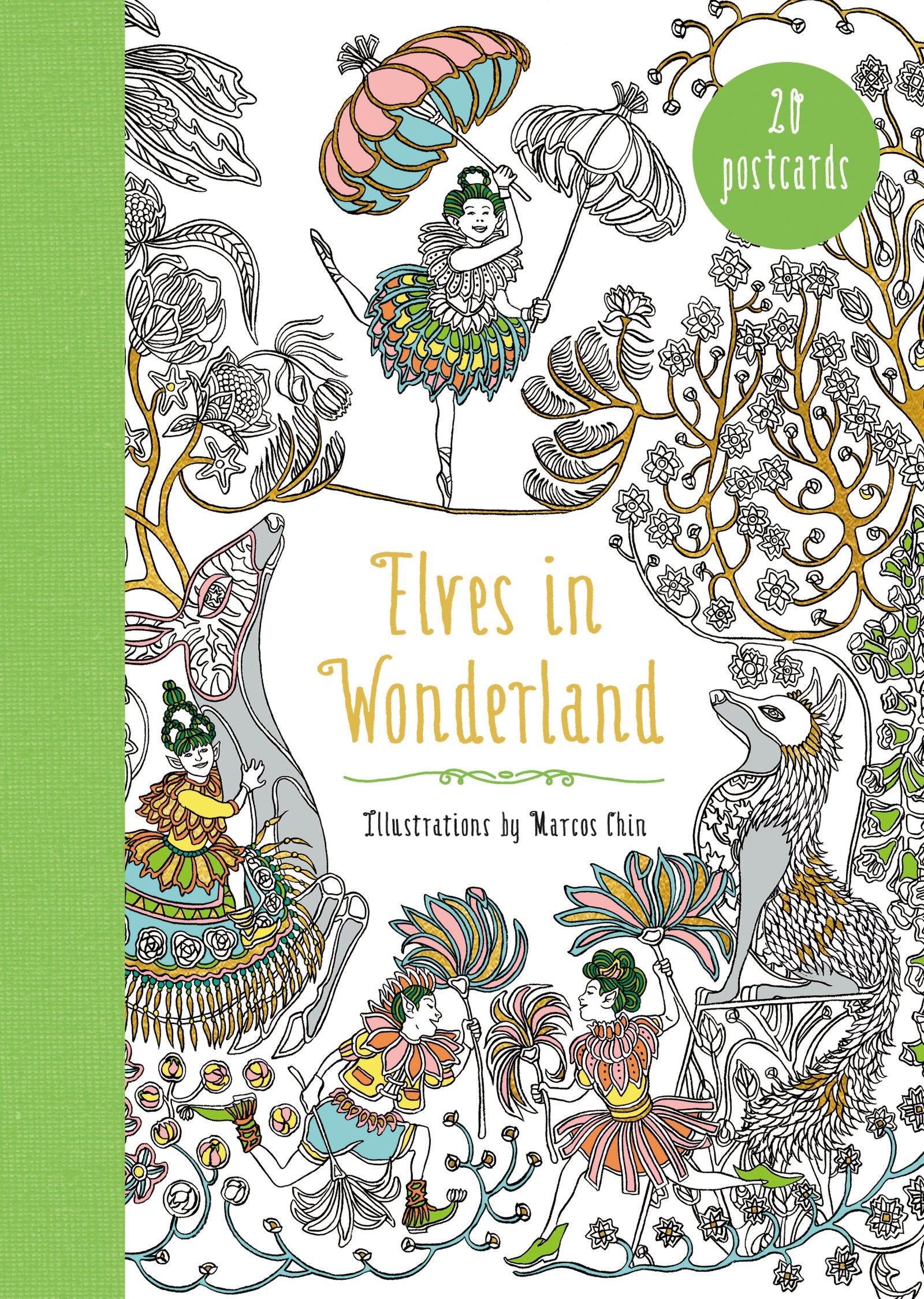 Elves in Wonderland 20 Postcards: A Coloring Book